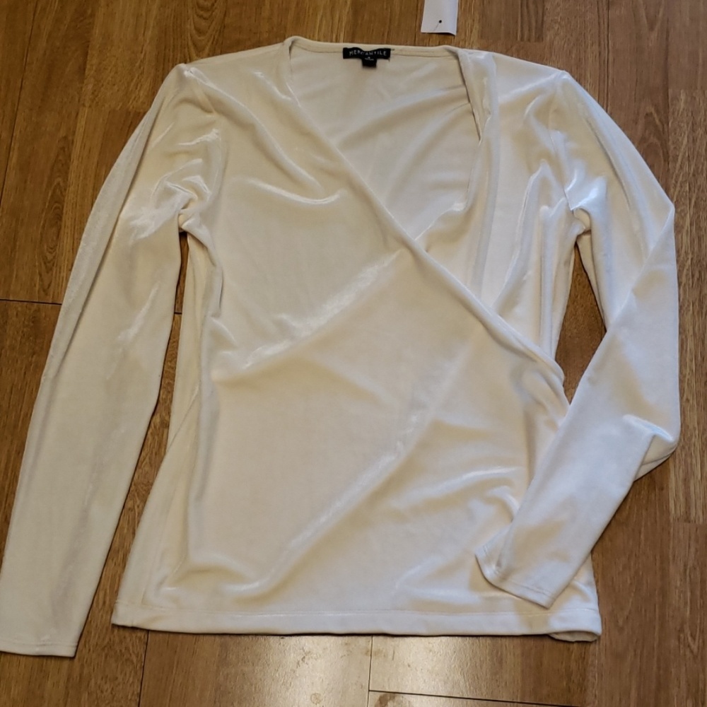 NWT J Crew Mercantile velour cream faux wrap top